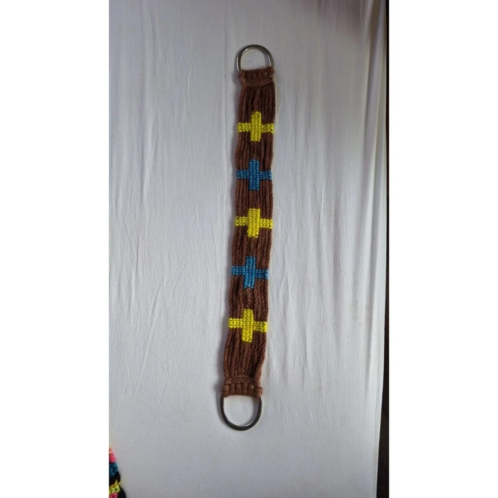 HANDWOVEN MOHAIR WESTERN HORSE CINCH BROWN YELLOW BLUE RANCH TACK